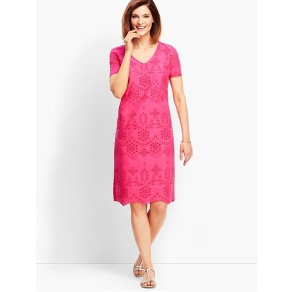 Talbots Embroidered Scallop-Hem Floral Eyelet Shift Dress, size 2 - Picture 1 of 8